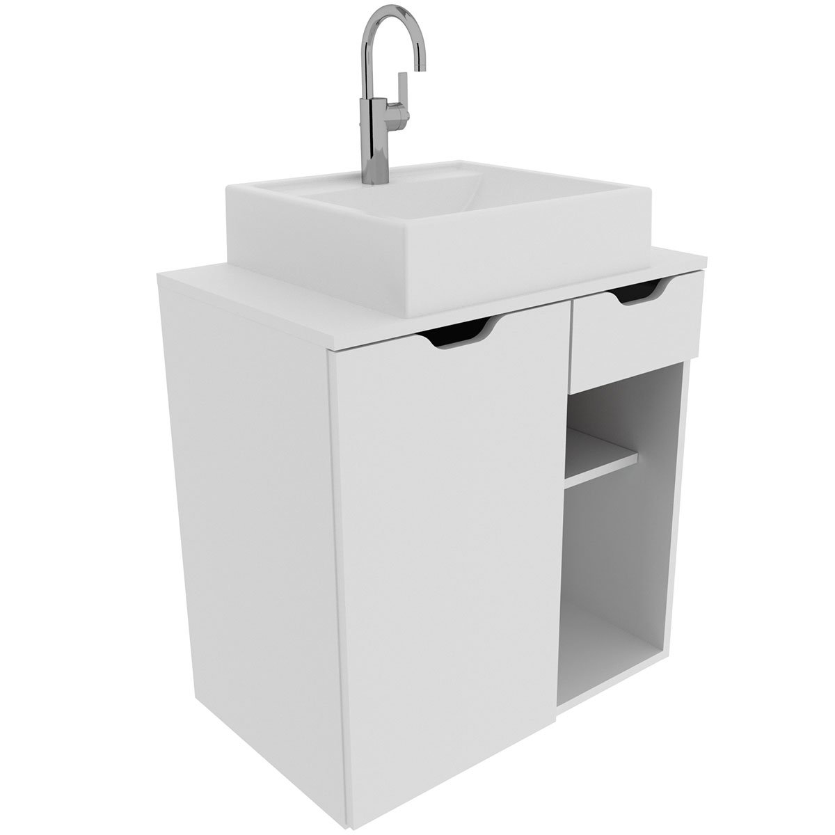 Gabinete de Banheiro 60 cm 1 Porta com Cuba Romana Branco
