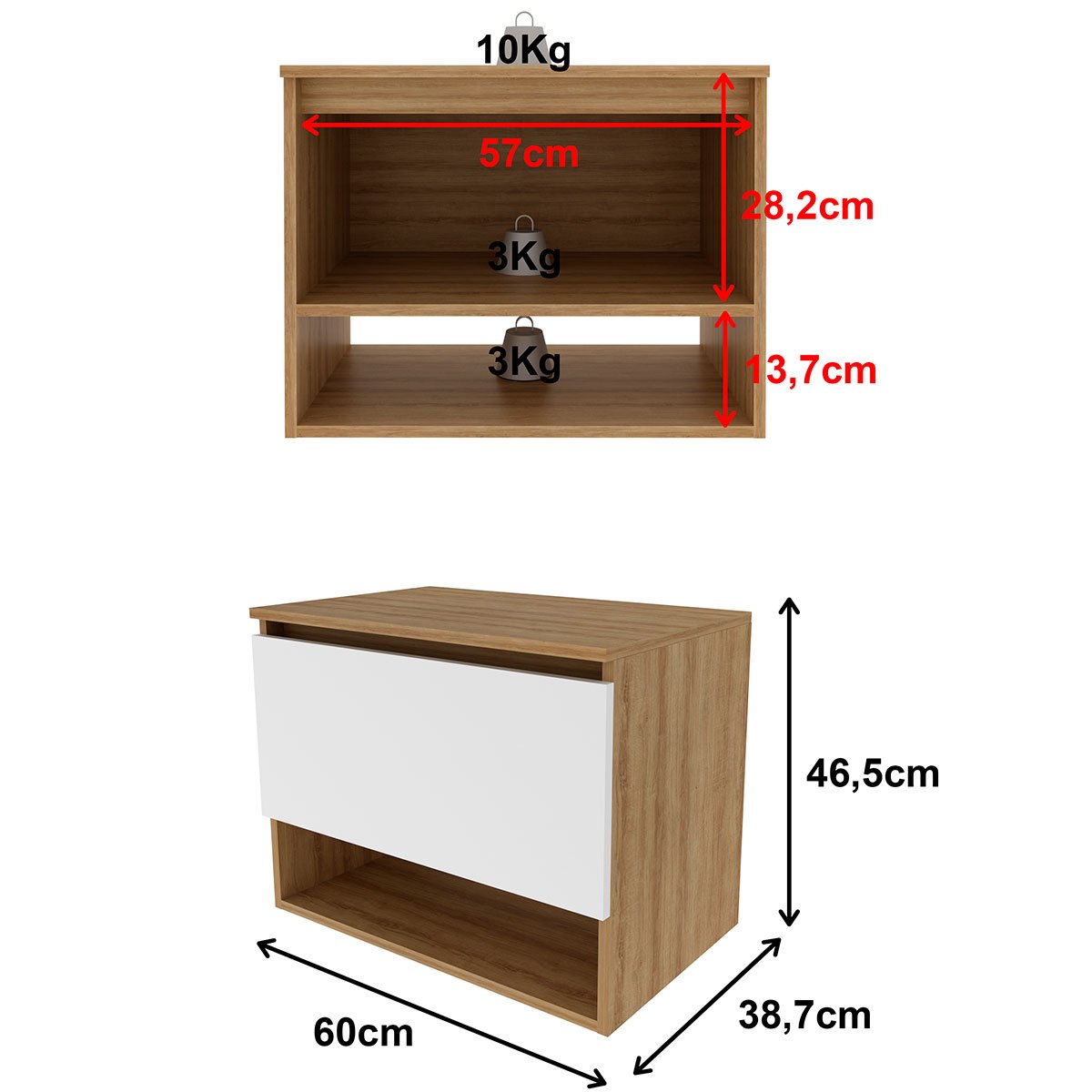 Gabinete de Banheiro 60 cm 1 Porta com Cuba Valente Amêndoa/Branco
