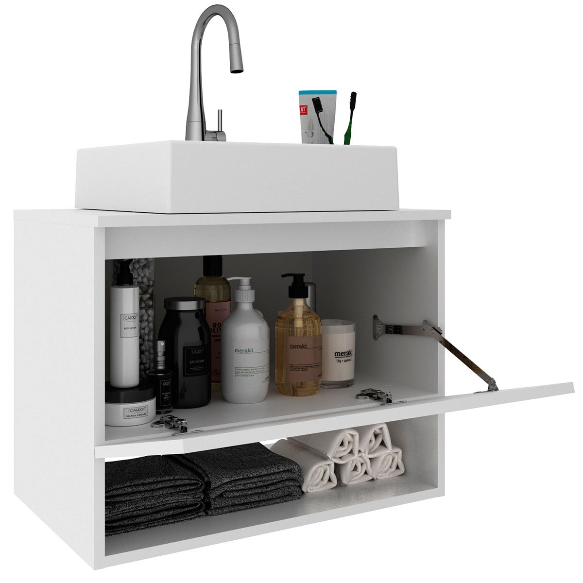 Gabinete de Banheiro 60 cm 1 Porta com Cuba Valente Branco