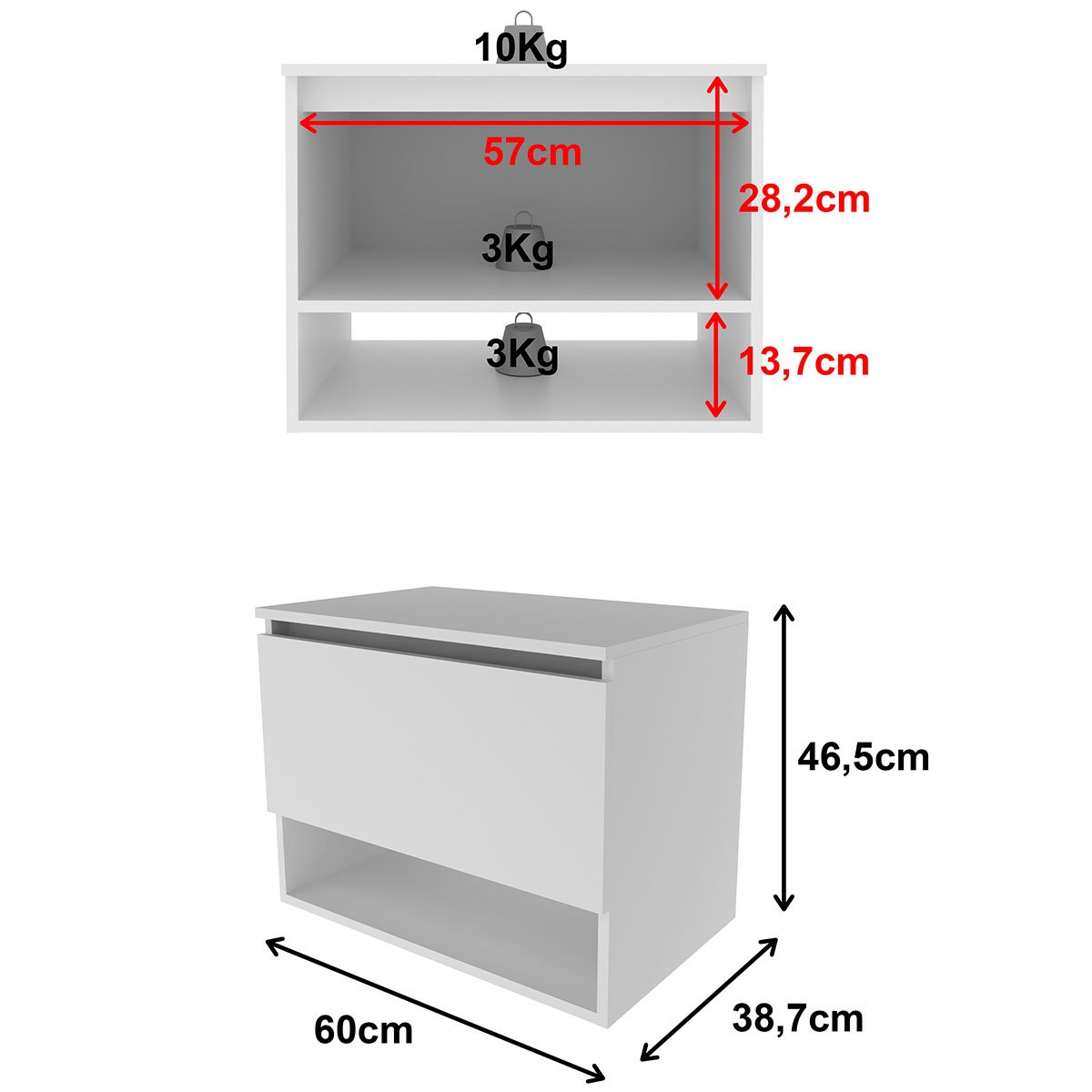 Gabinete de Banheiro 60 cm 1 Porta com Cuba Valente Branco