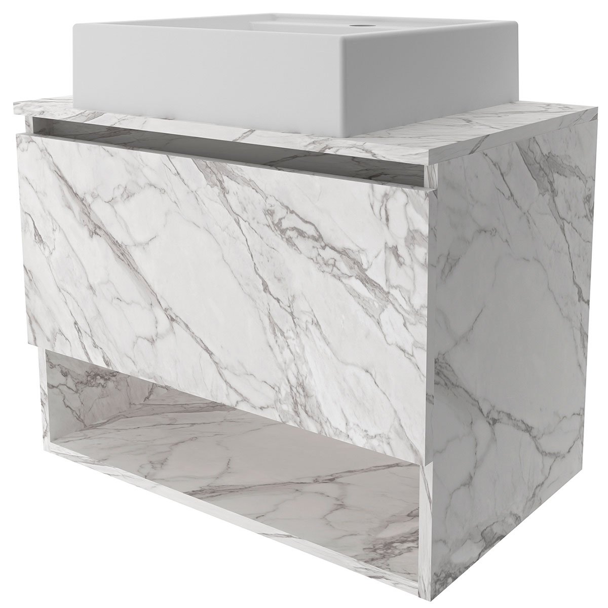 Gabinete de Banheiro 60 cm 1 Porta com Cuba Valente Mármore Branco