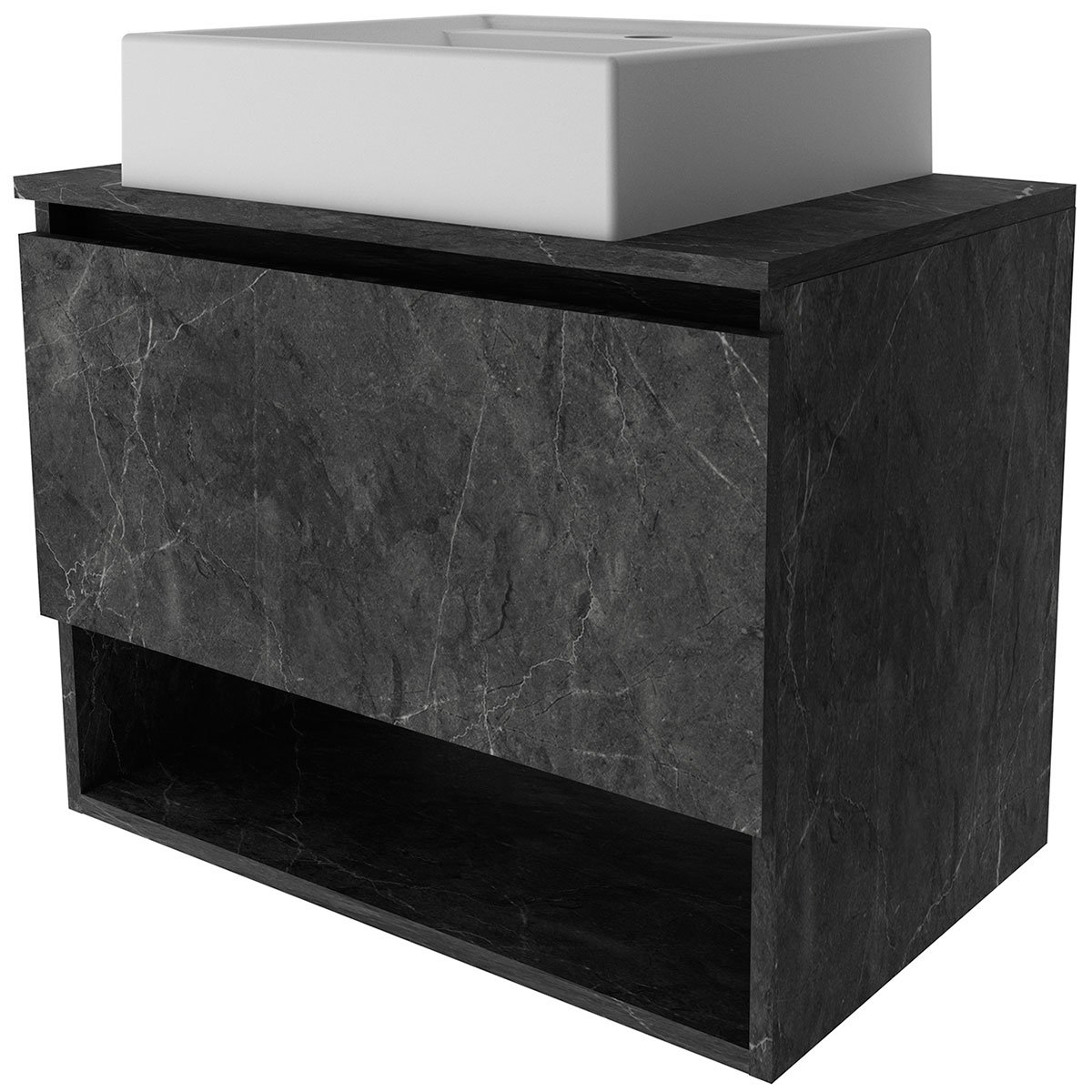Gabinete de Banheiro 60 cm 1 Porta com Cuba Valente Mármore Lunar