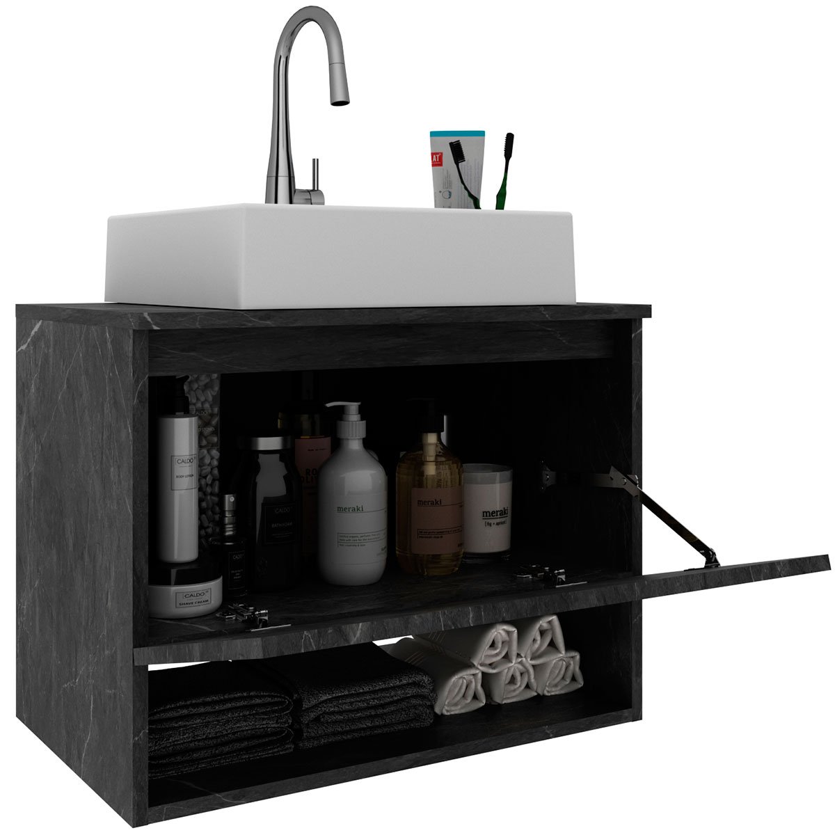 Gabinete de Banheiro 60 cm 1 Porta com Cuba Valente Mármore Lunar