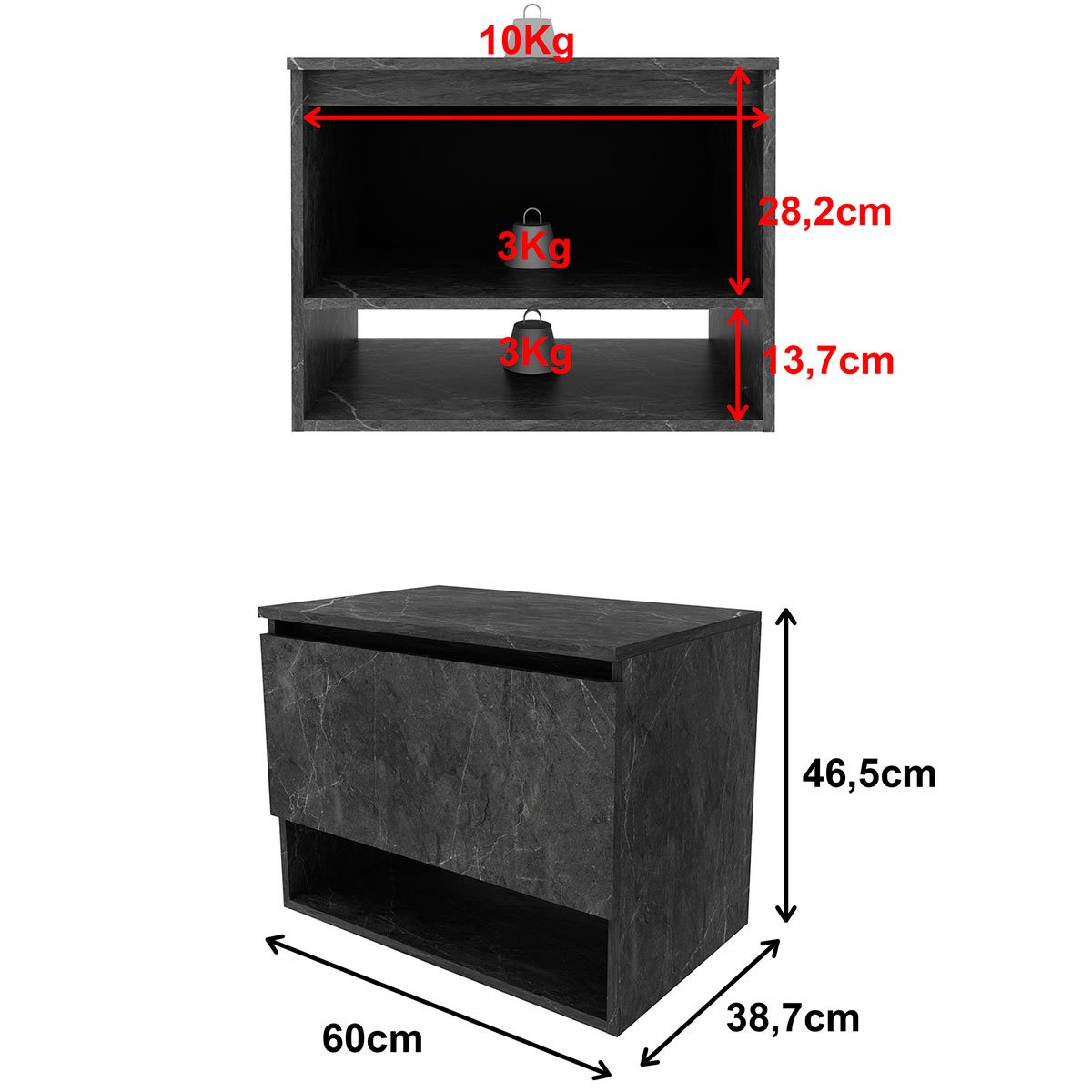 Gabinete de Banheiro 60 cm 1 Porta com Cuba Valente Mármore Lunar