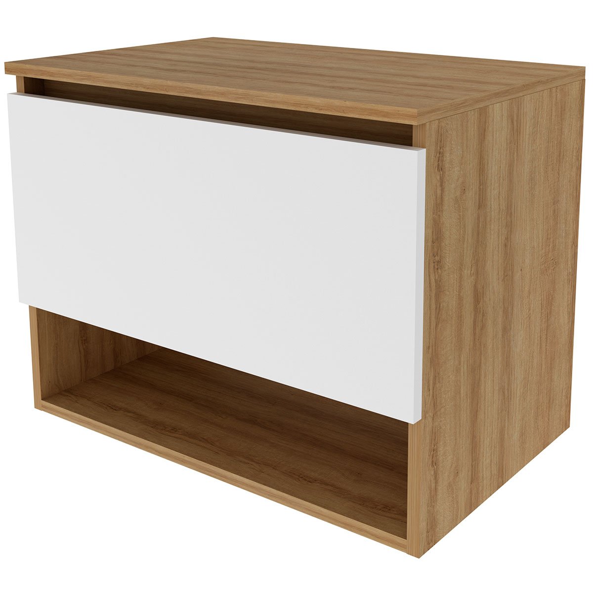 Gabinete de Banheiro 60 cm 1 Porta e Nicho Valente Amêndoa/Branco
