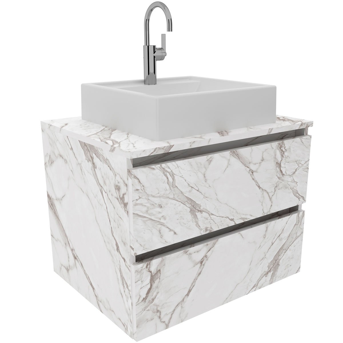 Gabinete de Banheiro 60 cm 2 Gavetas com Cuba Joana Mármore Branco