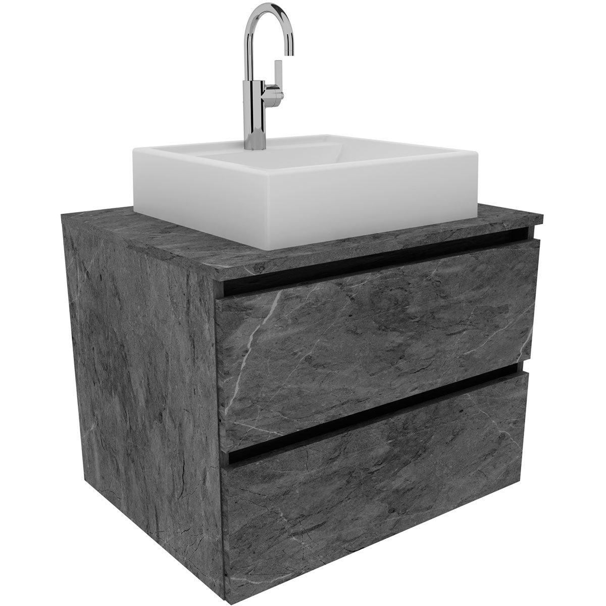 Gabinete de Banheiro 60 cm 2 Gavetas com Cuba Joana Mármore Lunar