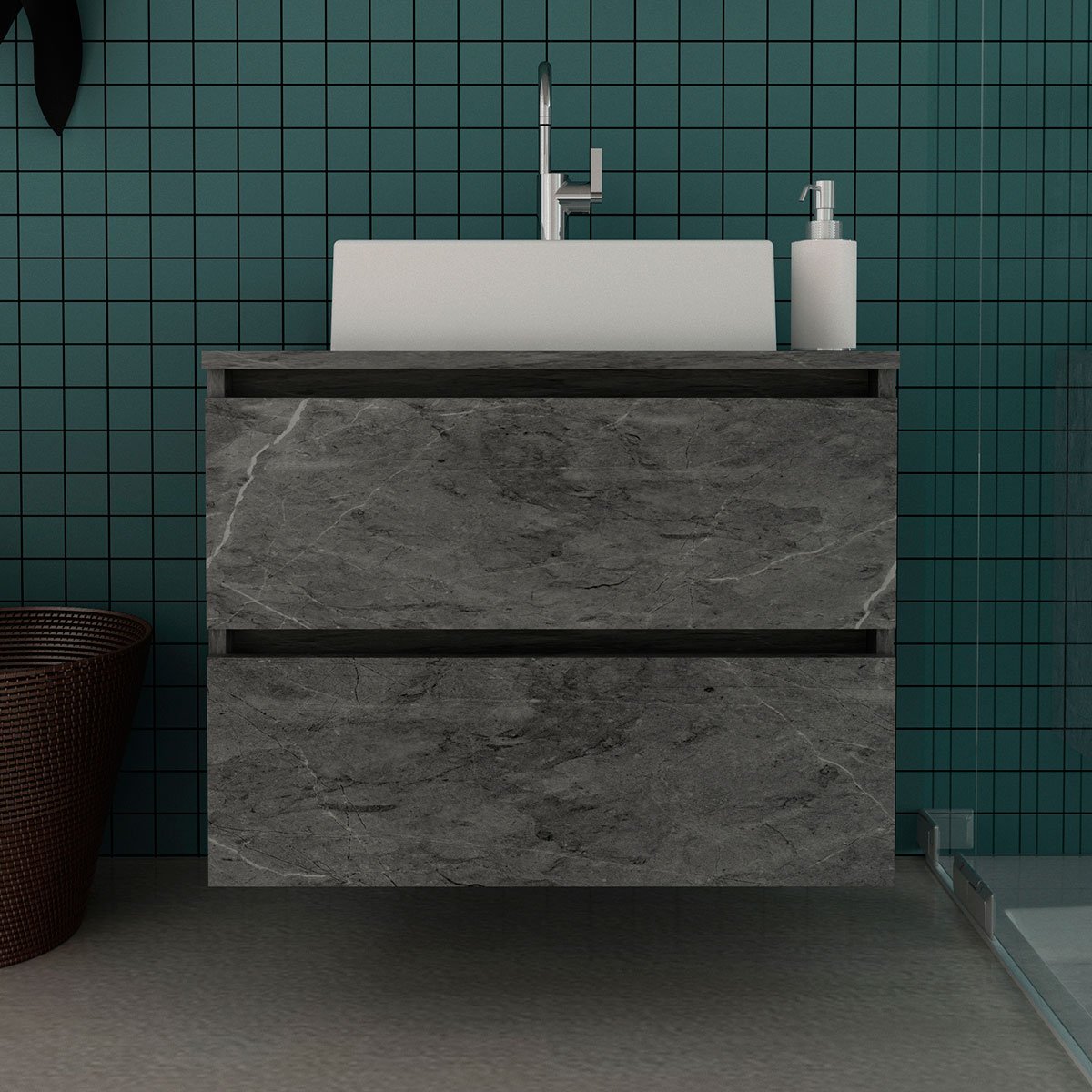 Gabinete de Banheiro 60 cm 2 Gavetas com Cuba Joana Mármore Lunar