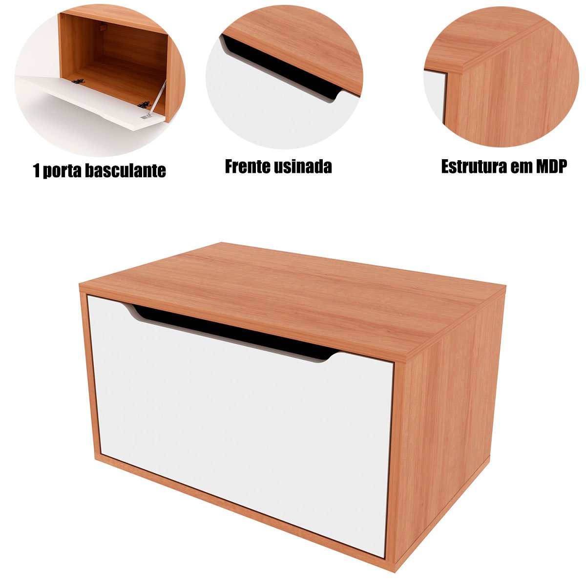 Gabinete de Banheiro 60 cm com 1 Porta Basculante Amendôa/Branco
