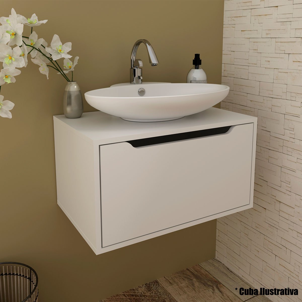 Gabinete de Banheiro 60 cm com 1 Porta Basculante Branco