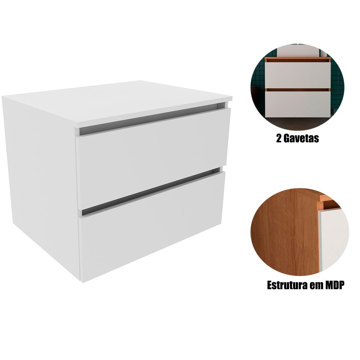 Gabinete de Banheiro 60 cm com 2 Gavetas Joana Branco
