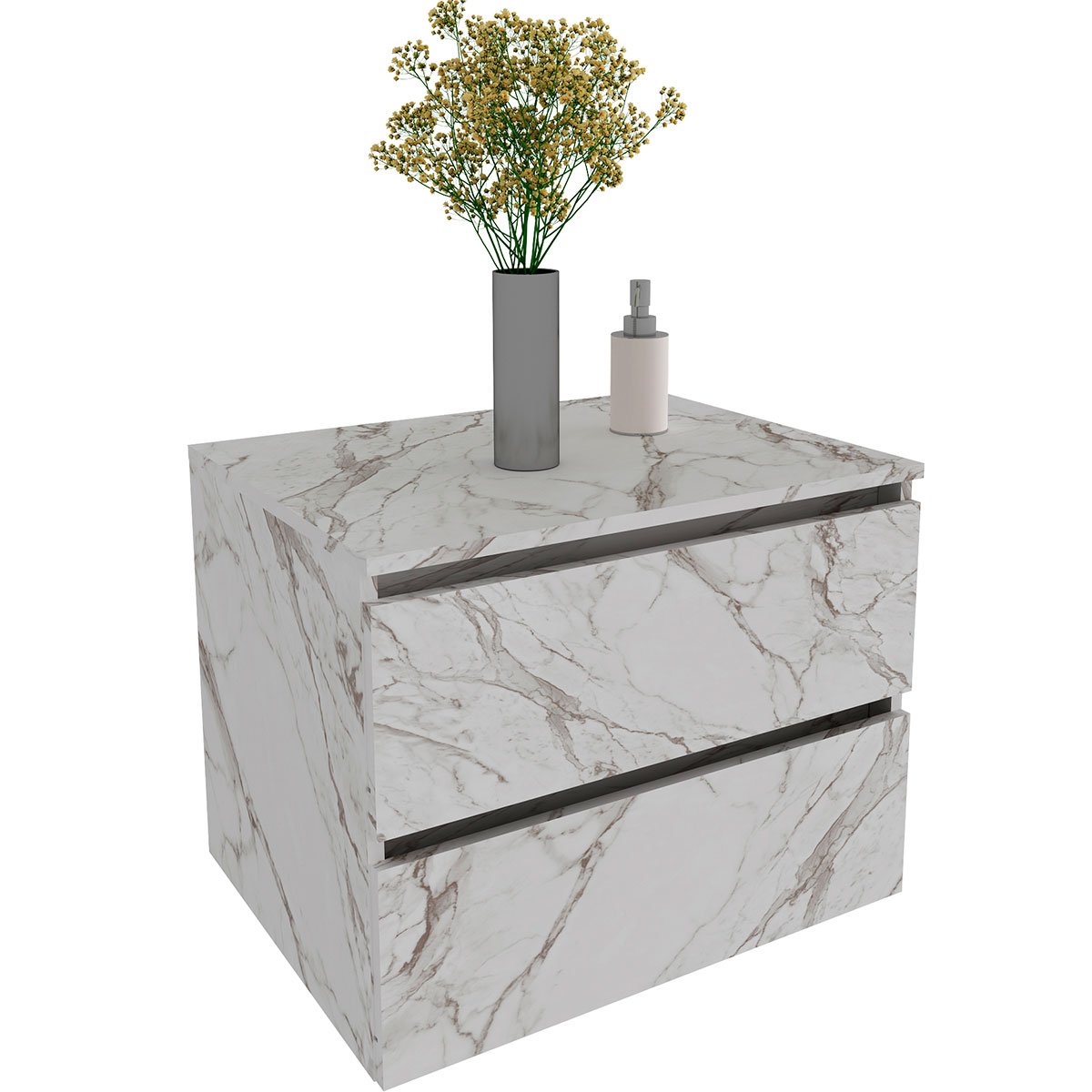 Gabinete de Banheiro 60 cm com 2 Gavetas Joana Mármore Branco