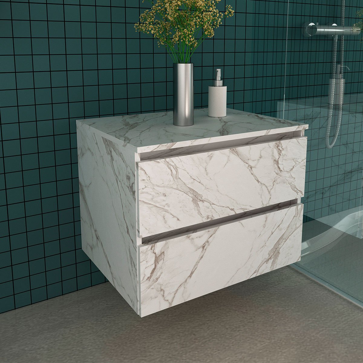 Gabinete de Banheiro 60 cm com 2 Gavetas Joana Mármore Branco