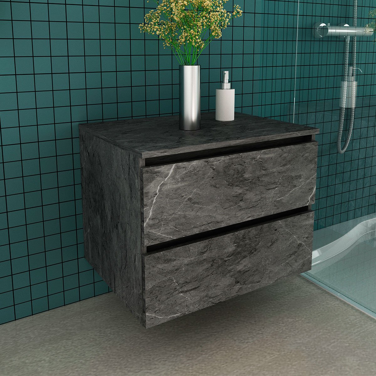 Gabinete de Banheiro 60 cm com 2 Gavetas Joana Mármore Lunar