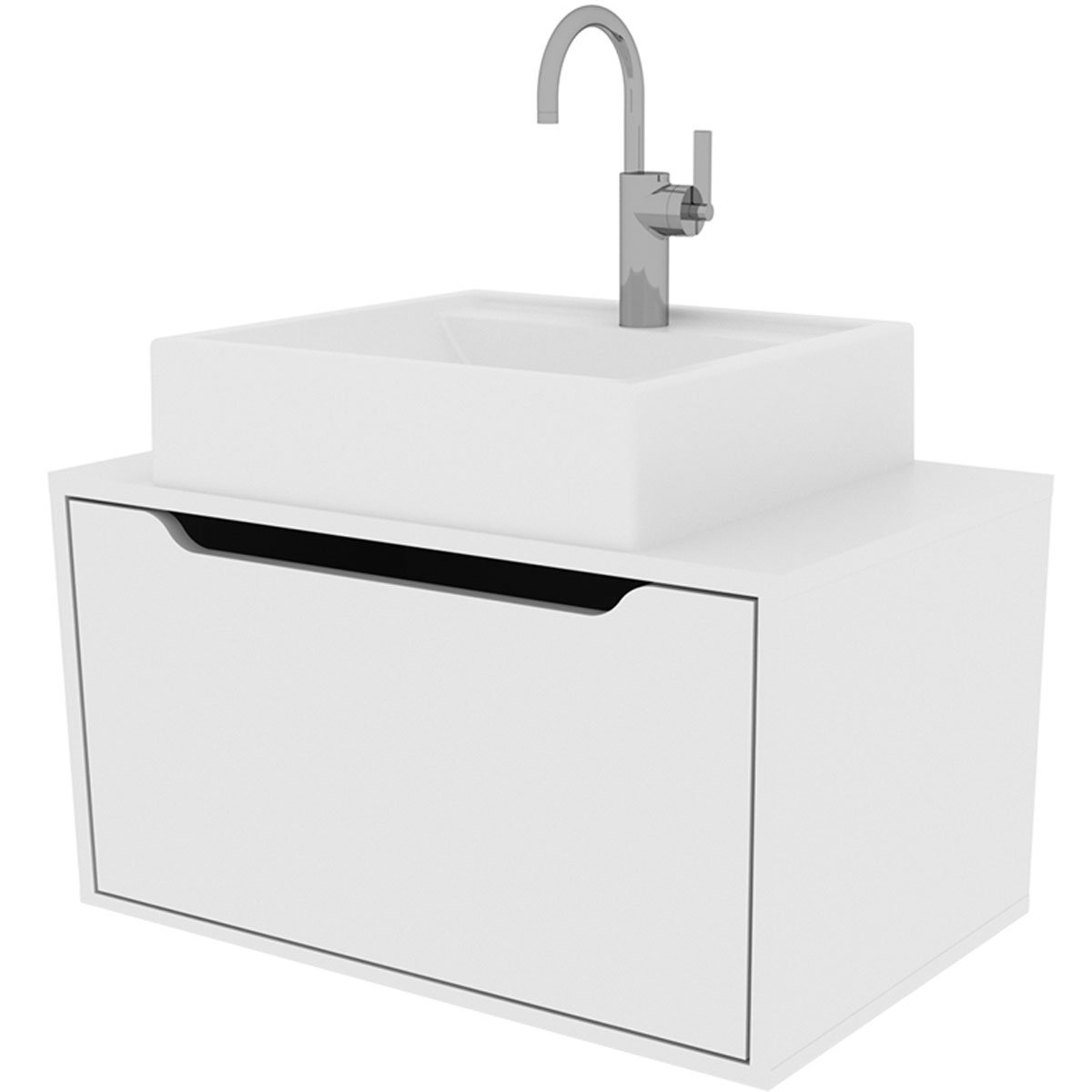 Gabinete de Banheiro 60 cm com Cuba e 1 Porta Basculante Branco