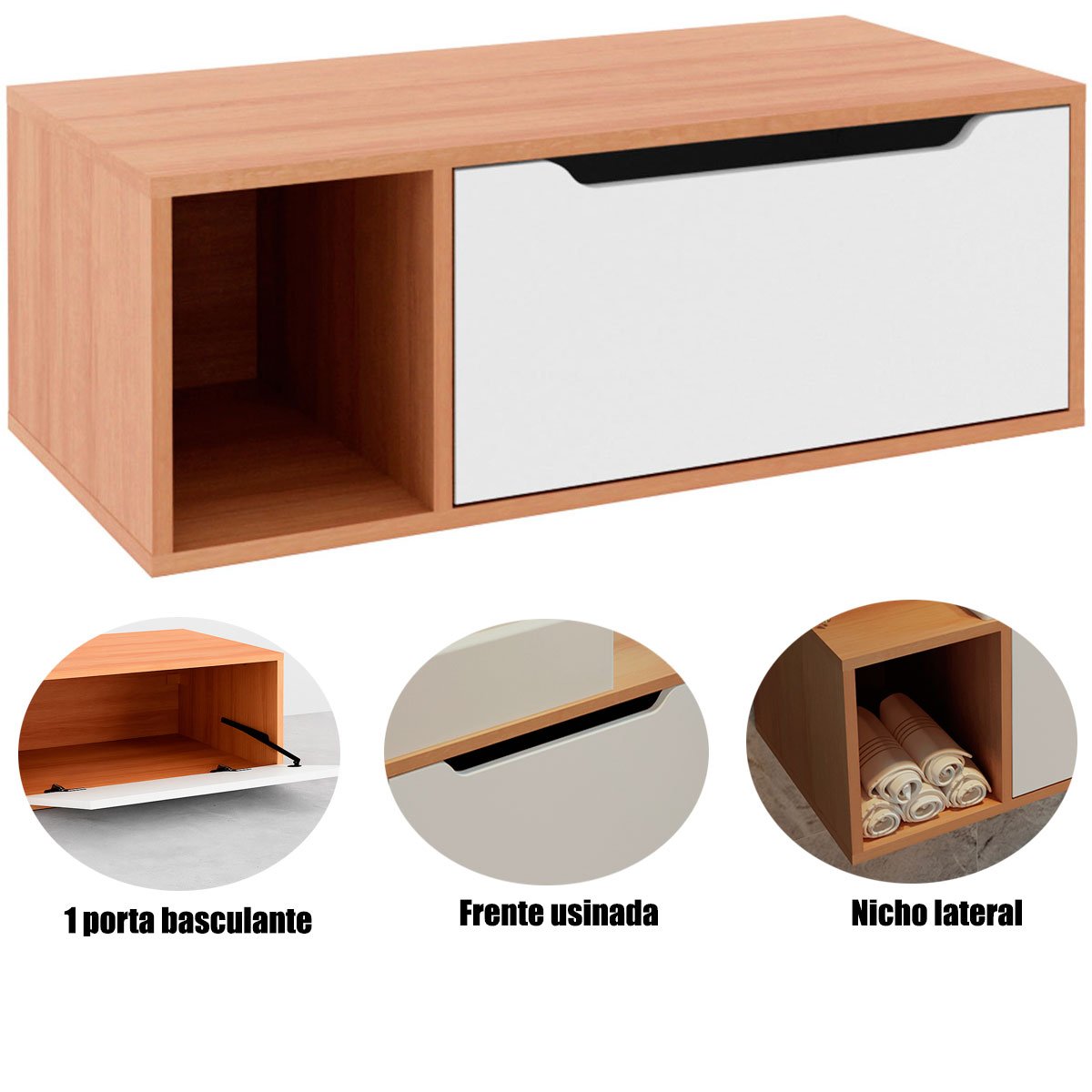 Gabinete de Banheiro 80 cm com 1 Porta e Nicho Amêndoa/Branco