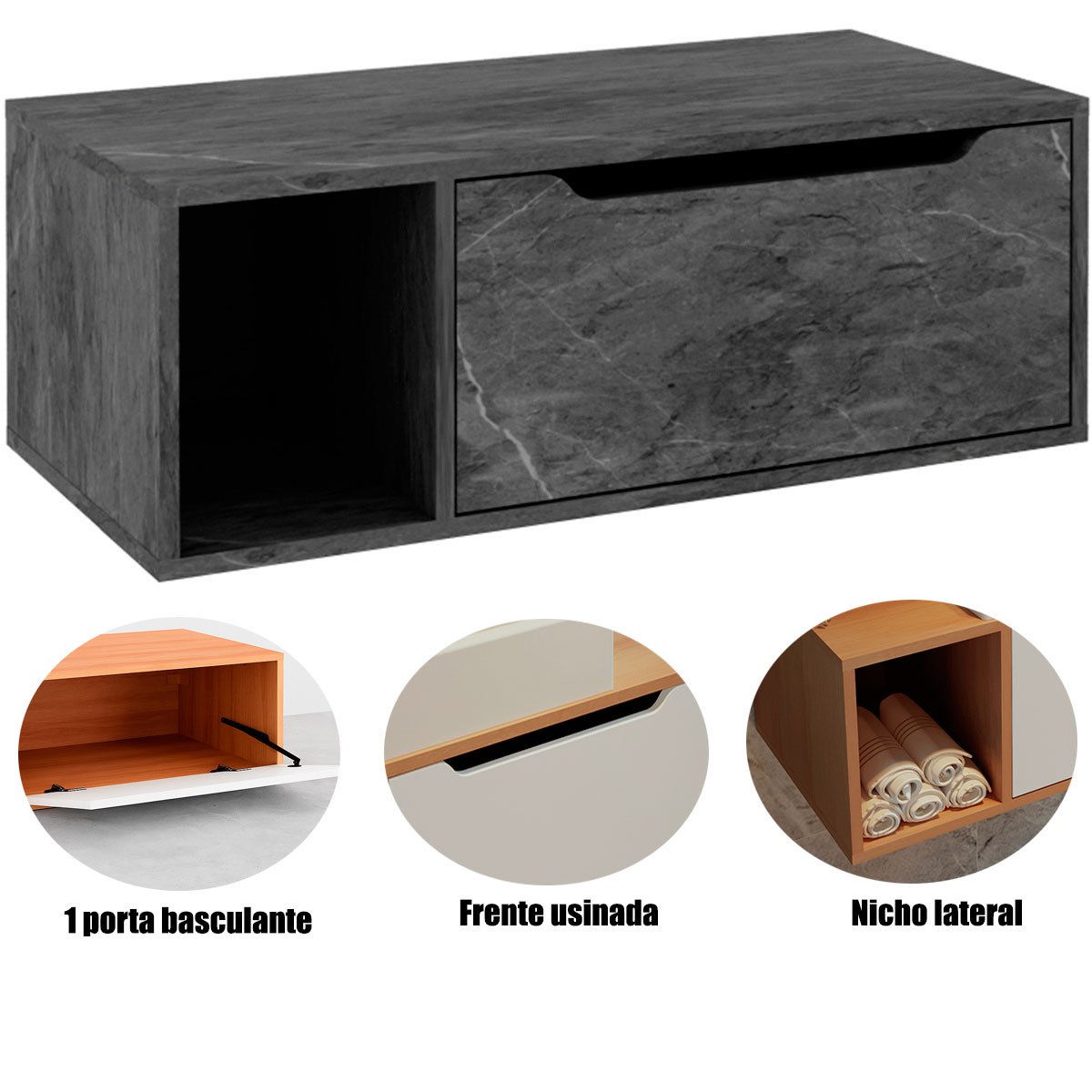 Gabinete de Banheiro 80 cm com 1 Porta e Nicho Mármore Lunar