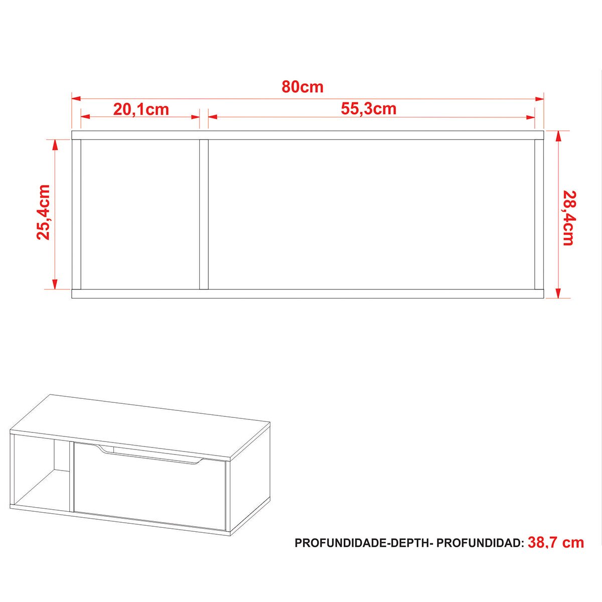 Gabinete de Banheiro 80 cm com 1 Porta e Nicho Mármore Lunar