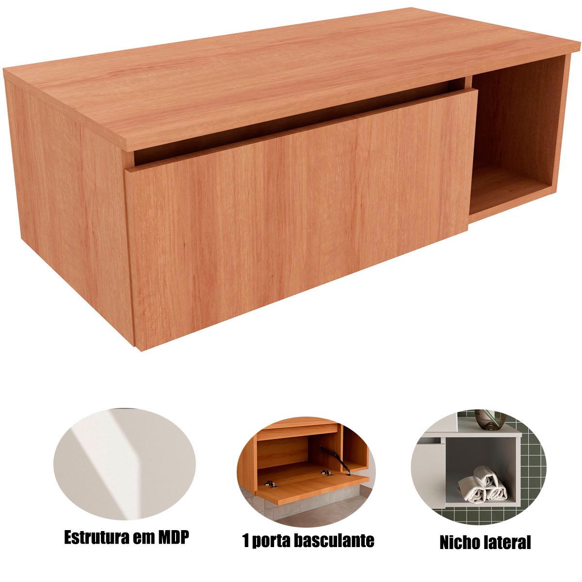 Gabinete de Banheiro 80 cm com 1 Porta e Nicho Marina Amêndoa