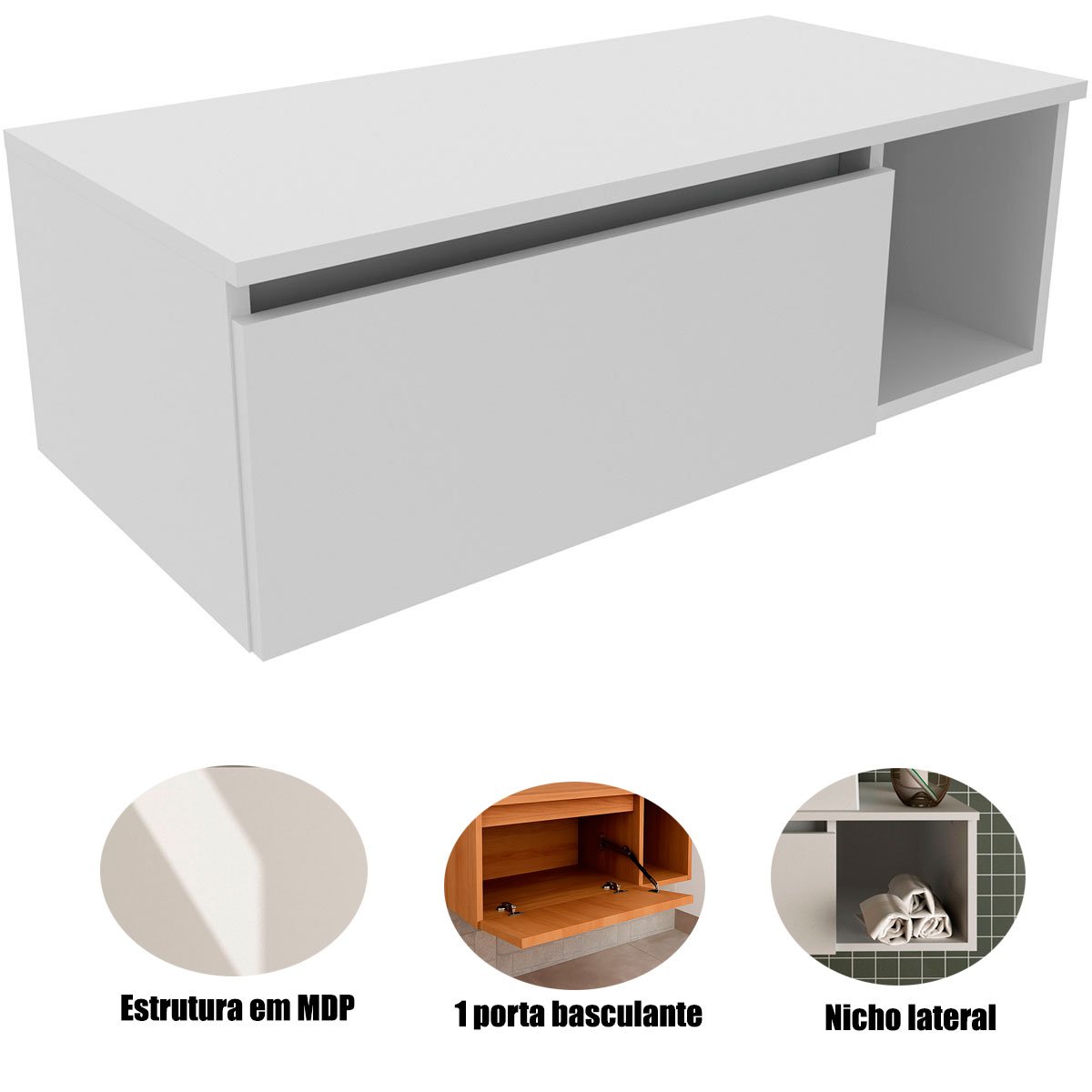 Gabinete de Banheiro 80 cm com 1 Porta e Nicho Marina Branco