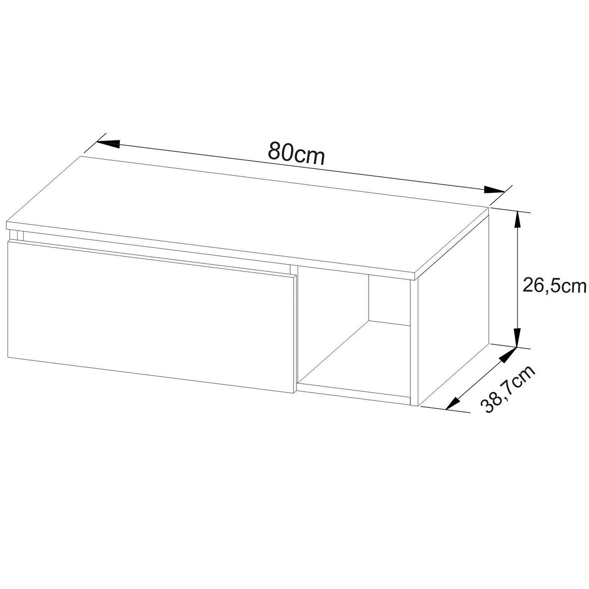 Gabinete de Banheiro 80 cm com Cuba 1 Porta e Nicho Amêndoa