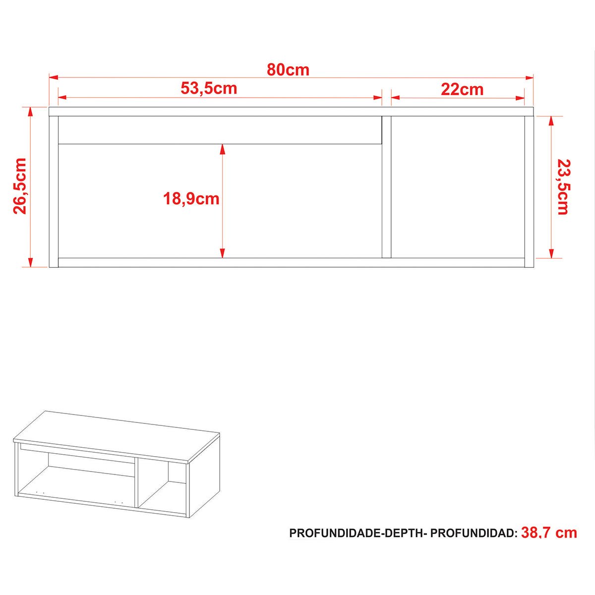 Gabinete de Banheiro 80 cm com Cuba 1 Porta e Nicho Amêndoa