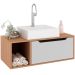 Gabinete de Banheiro 80 cm com Cuba 1 Porta e Nicho Amêndoa/Branco