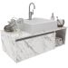 Gabinete de Banheiro 80 cm com Cuba 1 Porta e Nicho Mármore Branco