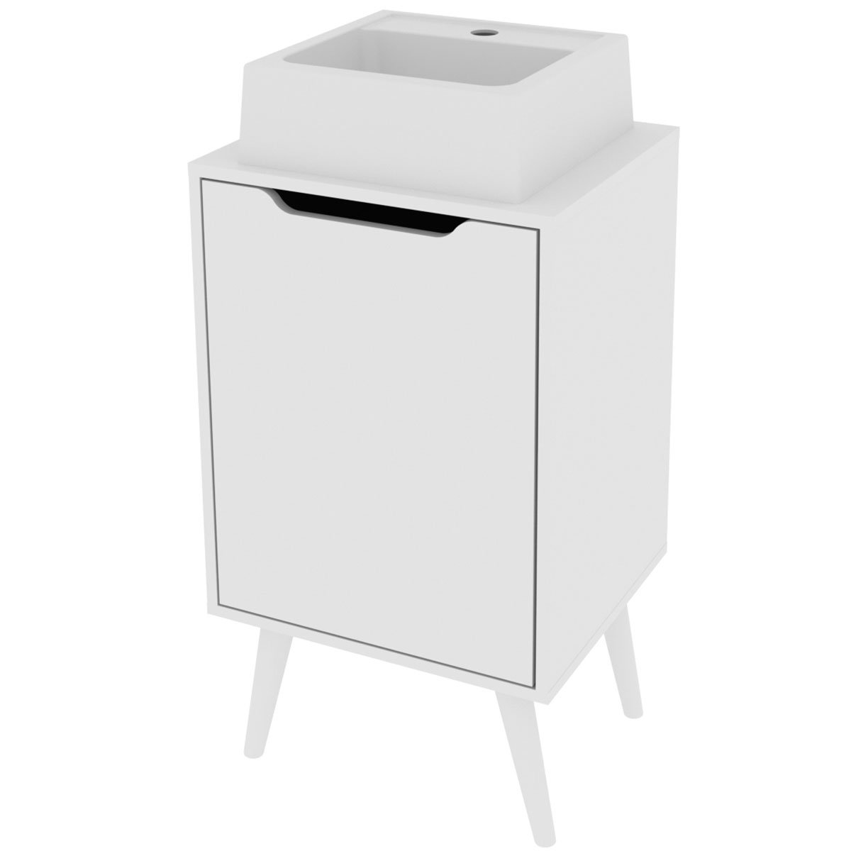 Gabinete para Banheiro 45 cm Cuba Quadrada 1 Porta Retrô Branco