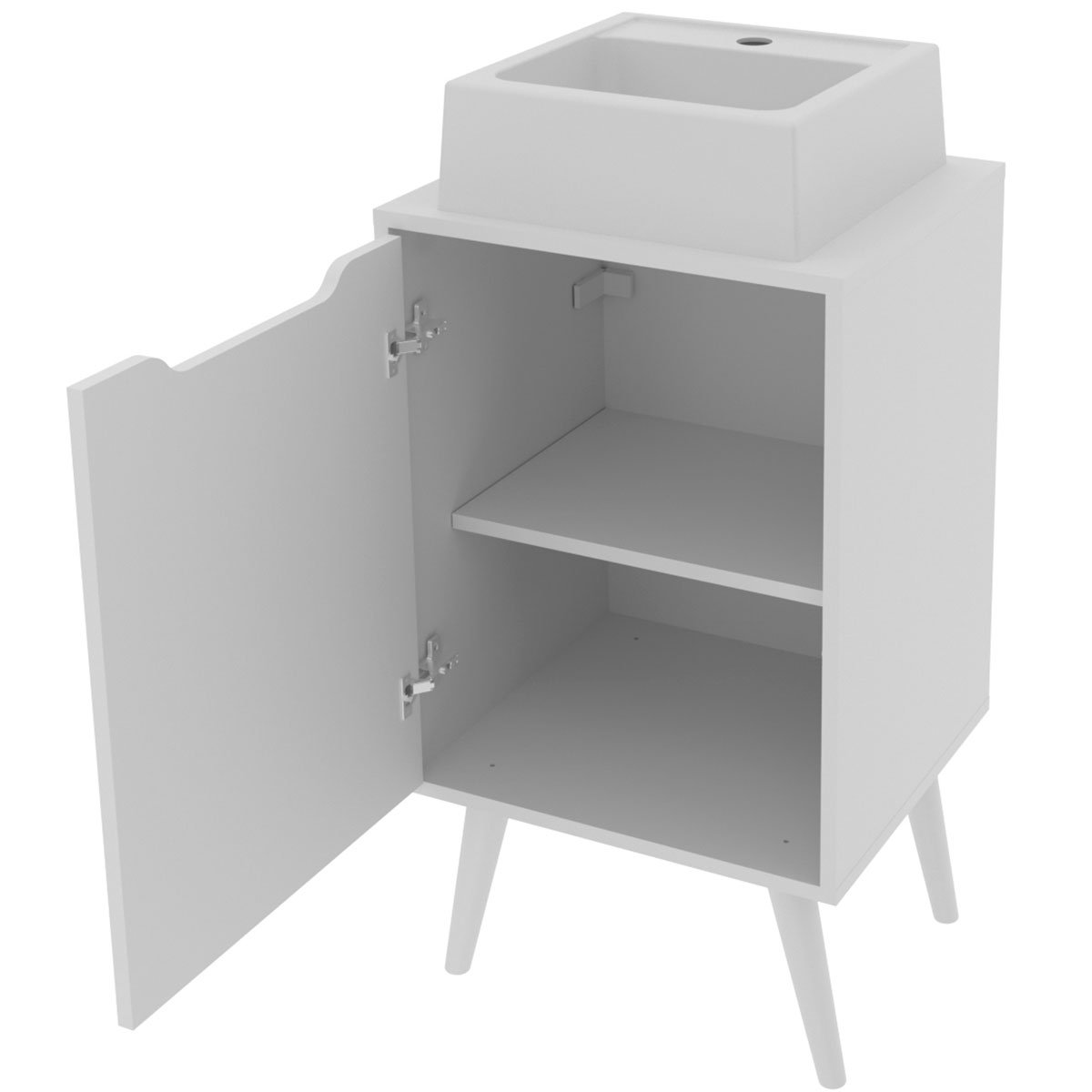 Gabinete para Banheiro 45 cm Cuba Quadrada 1 Porta Retrô Branco