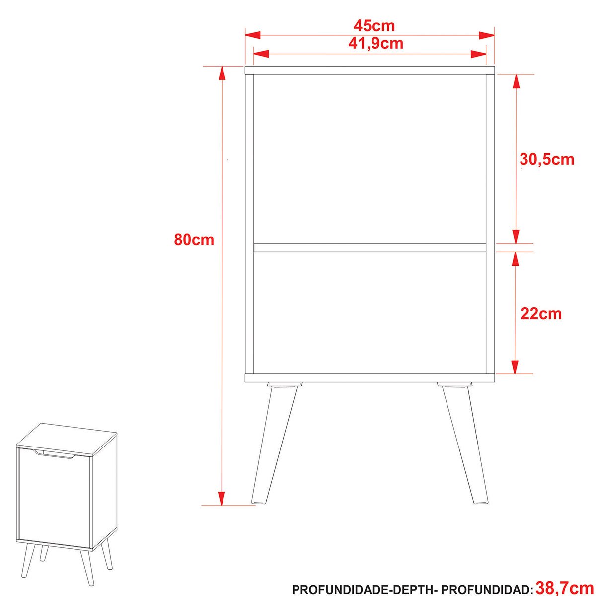 Gabinete para Banheiro 45 cm Cuba Quadrada 1 Porta Retrô Branco