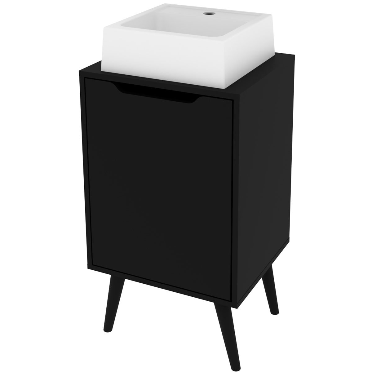Gabinete para Banheiro 45 cm Cuba Quadrada 1 Porta Retrô Preto