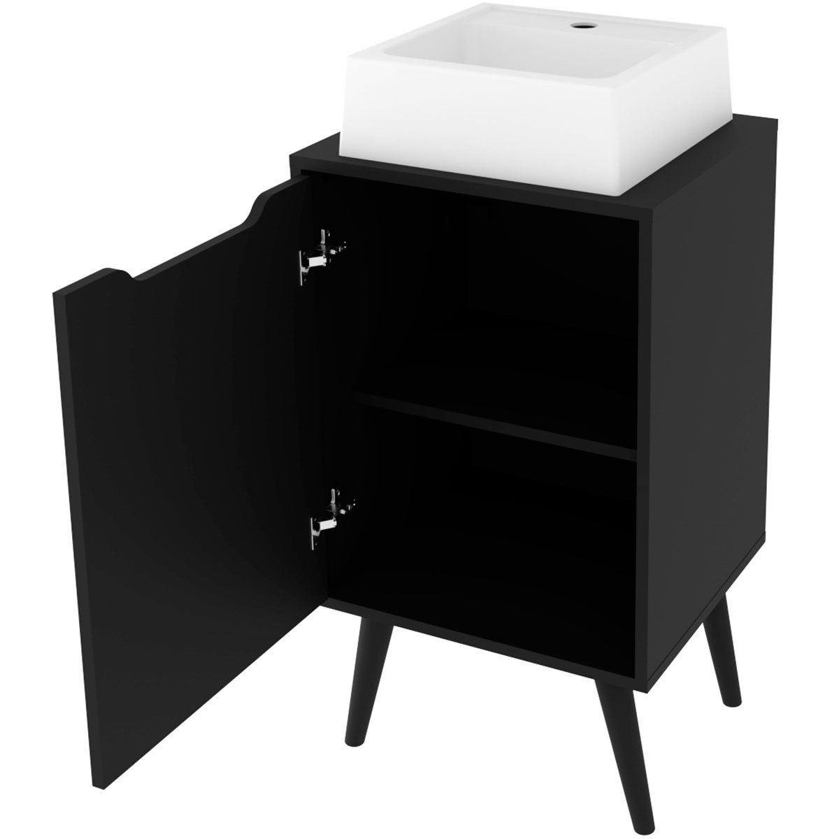 Gabinete para Banheiro 45 cm Cuba Quadrada 1 Porta Retrô Preto