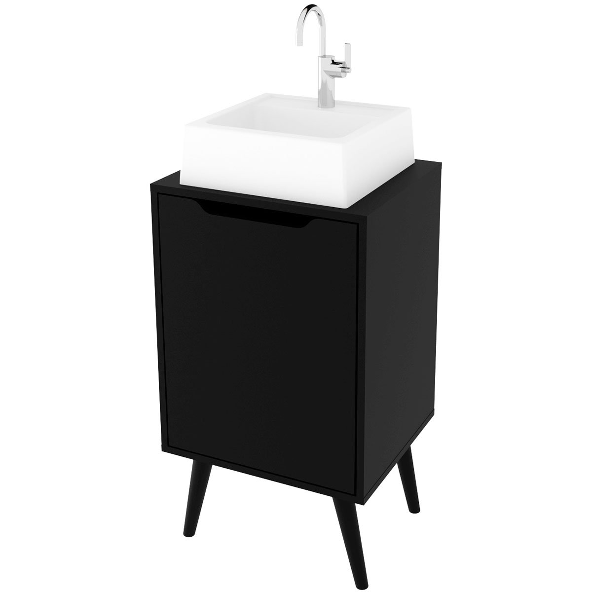 Gabinete para Banheiro 45 cm Cuba Quadrada 1 Porta Retrô Preto