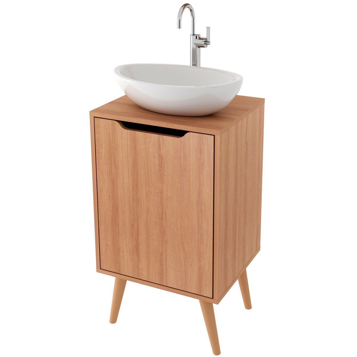 Gabinete para Banheiro 45 cm Cuba Redonda 1 Porta Retrô Amêndoa