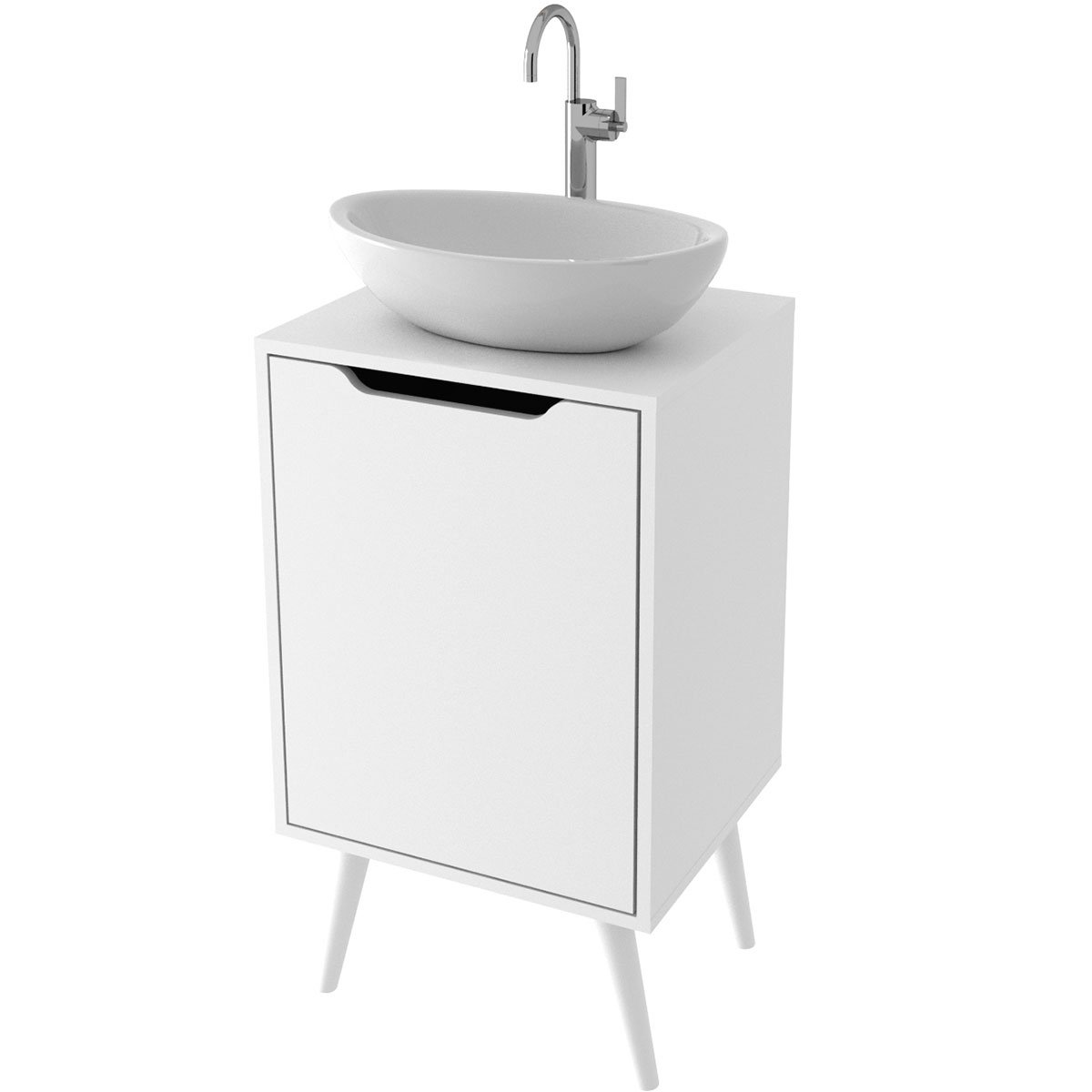 Gabinete para Banheiro 45 cm Cuba Redonda 1 Porta Retrô Branco