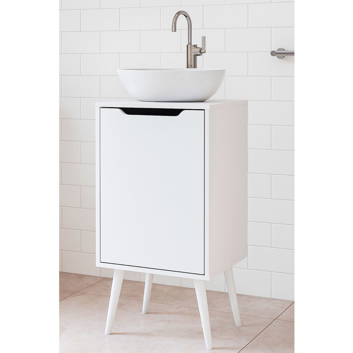 Gabinete para Banheiro 45 cm Cuba Redonda 1 Porta Retrô Branco