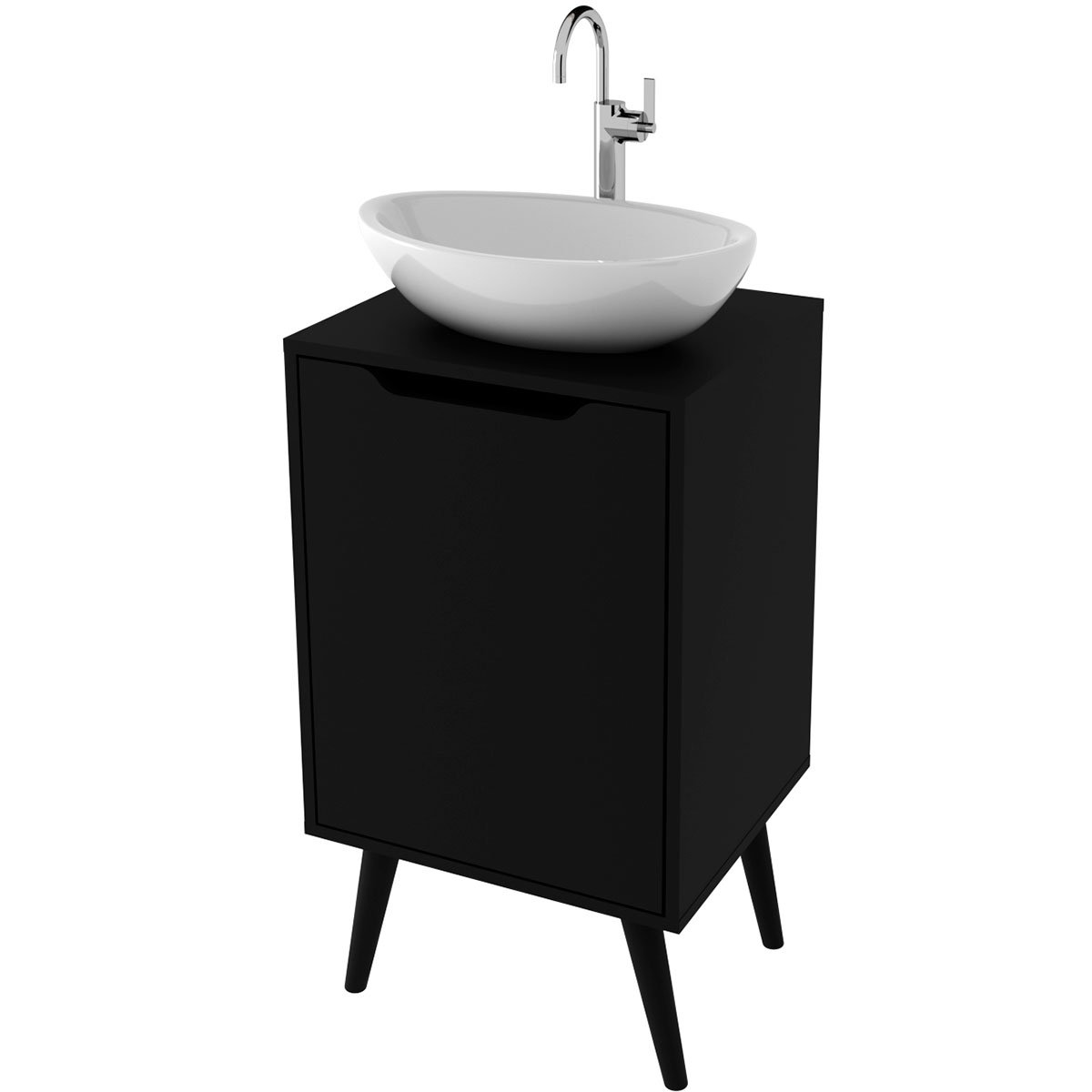 Gabinete para Banheiro 45 cm Cuba Redonda 1 Porta Retrô Preto