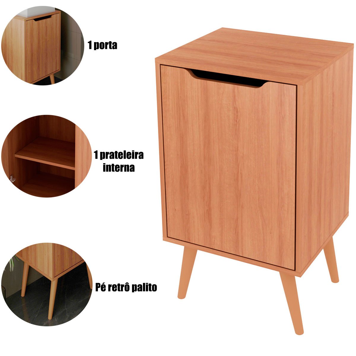 Gabinete para Banheiro 45 cm com 1 Porta Retrô  Amêndoa