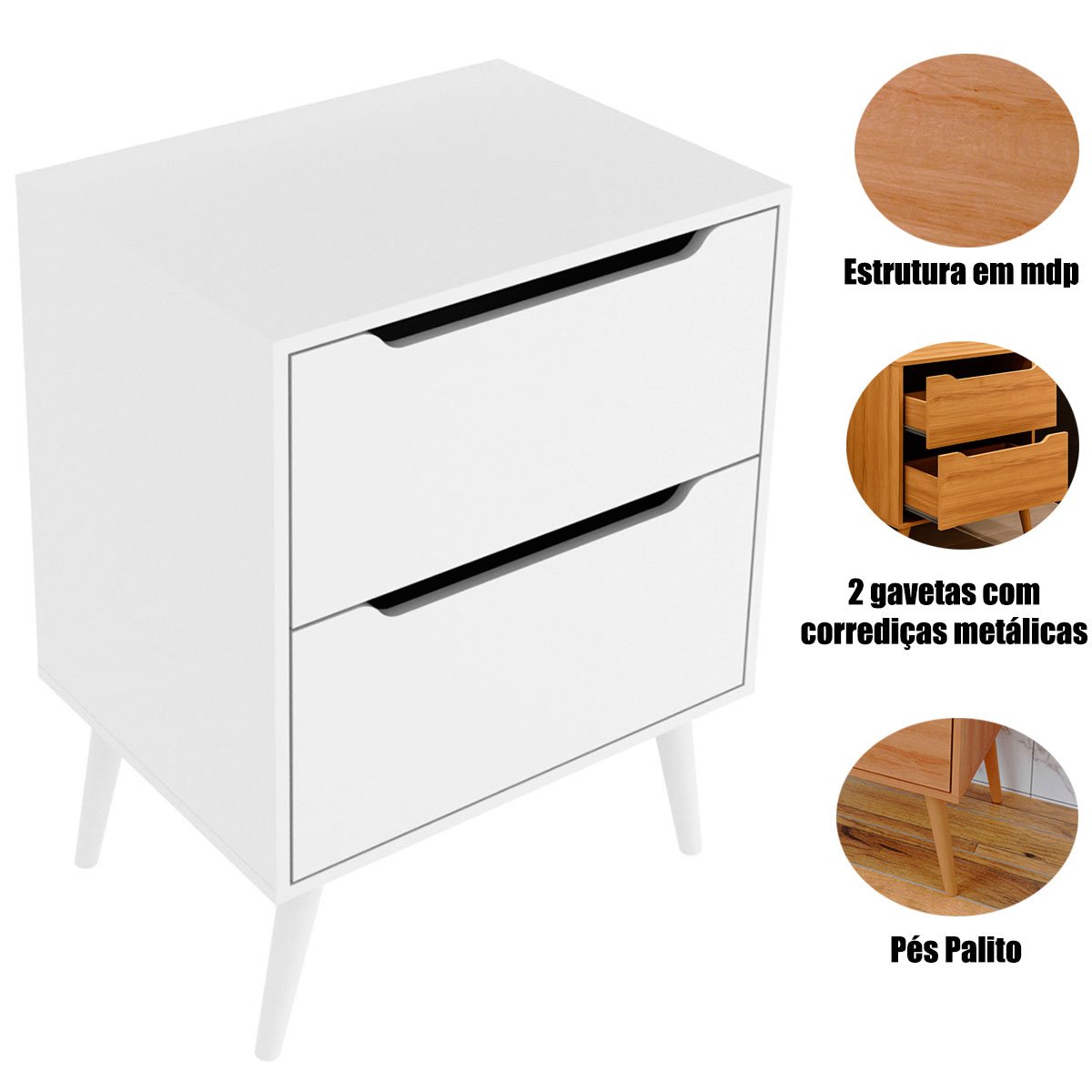 Gabinete para Banheiro 60 cm 2 Gavetas Robin Branco