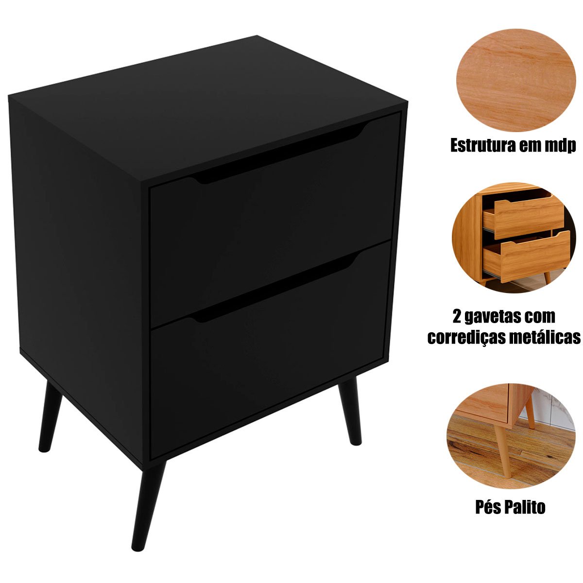Gabinete para Banheiro 60 cm 2 Gavetas Robin Preto
