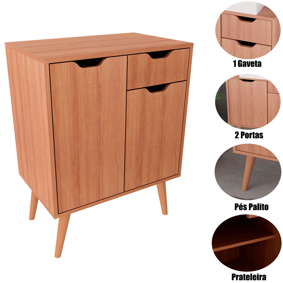 Gabinete para Banheiro 60 cm 2 Portas 1 Gaveta Meire Amêndoa