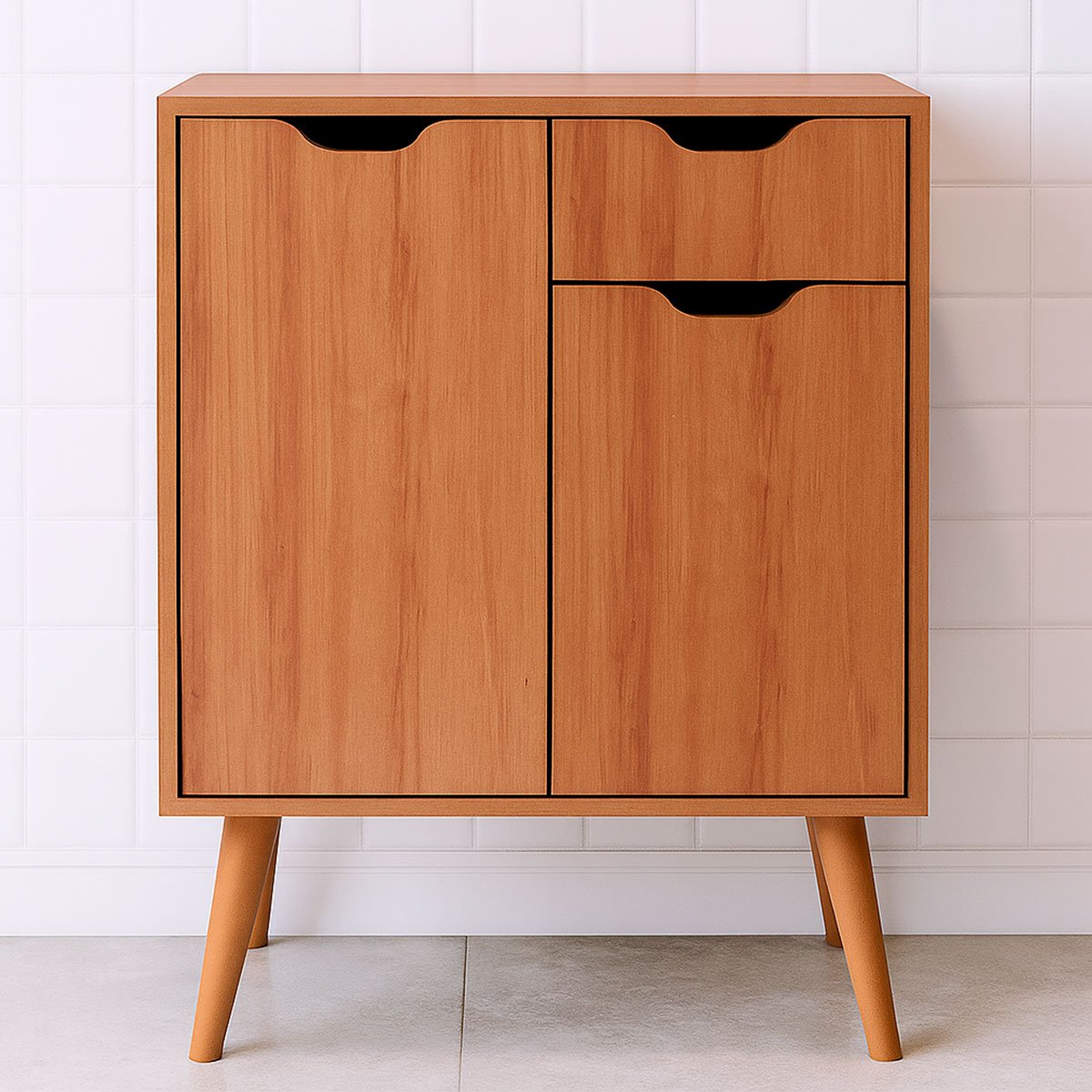 Gabinete para Banheiro 60 cm 2 Portas 1 Gaveta Meire Amêndoa