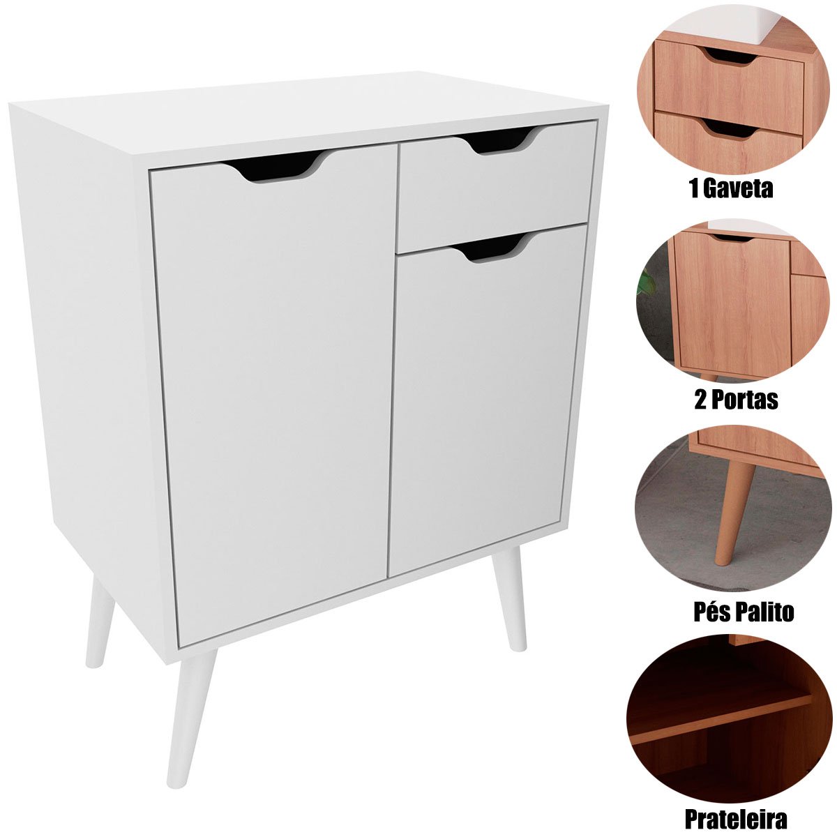 Gabinete para Banheiro 60 cm 2 Portas 1 Gaveta Meire Branco