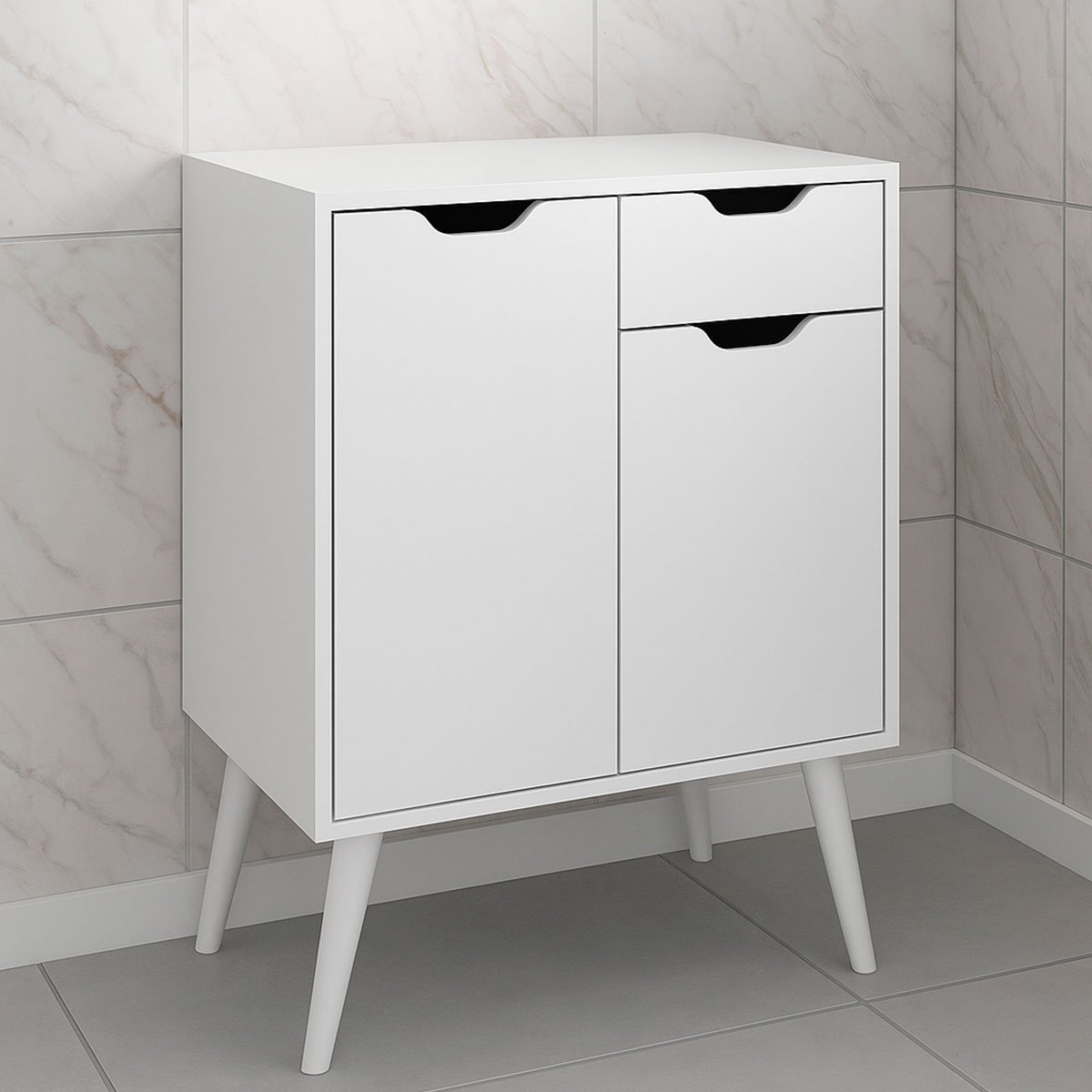 Gabinete para Banheiro 60 cm 2 Portas 1 Gaveta Meire Branco