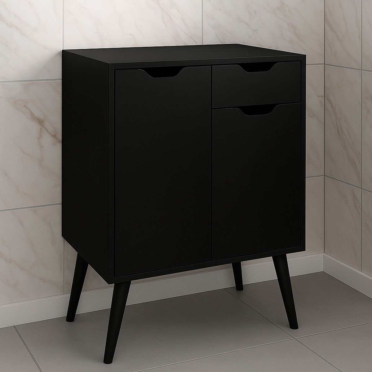 Gabinete para Banheiro 60 cm 2 Portas 1 Gaveta Meire Preto