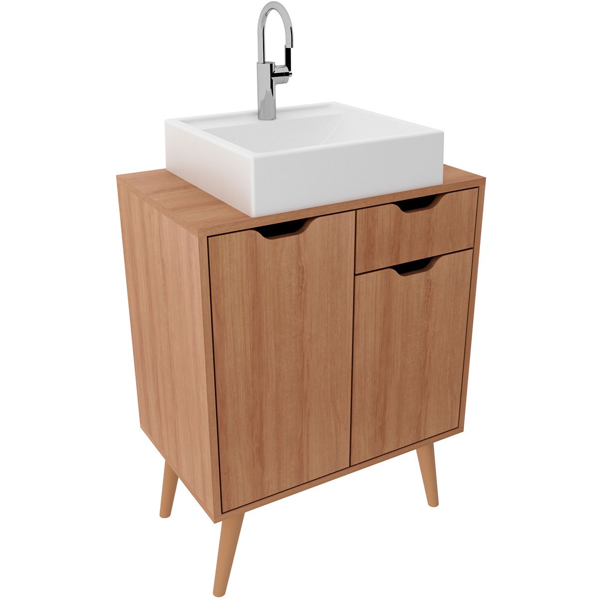 Gabinete para Banheiro 60 cm 2 Portas com Cuba Meire Amêndoa