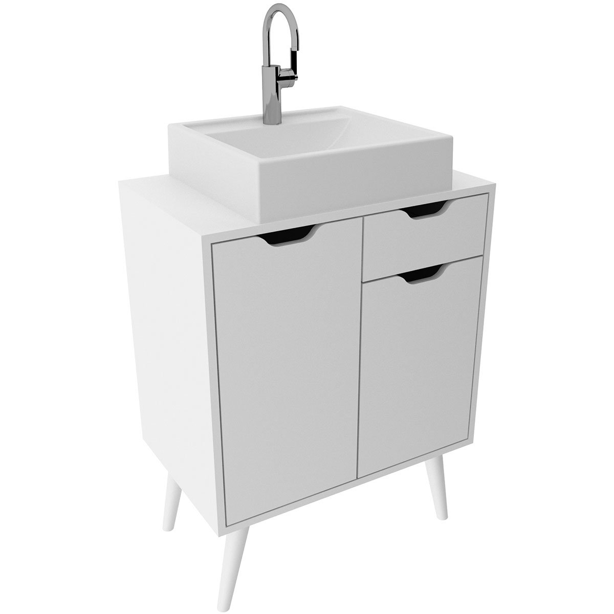 Gabinete para Banheiro 60 cm 2 Portas com Cuba Meire Branco