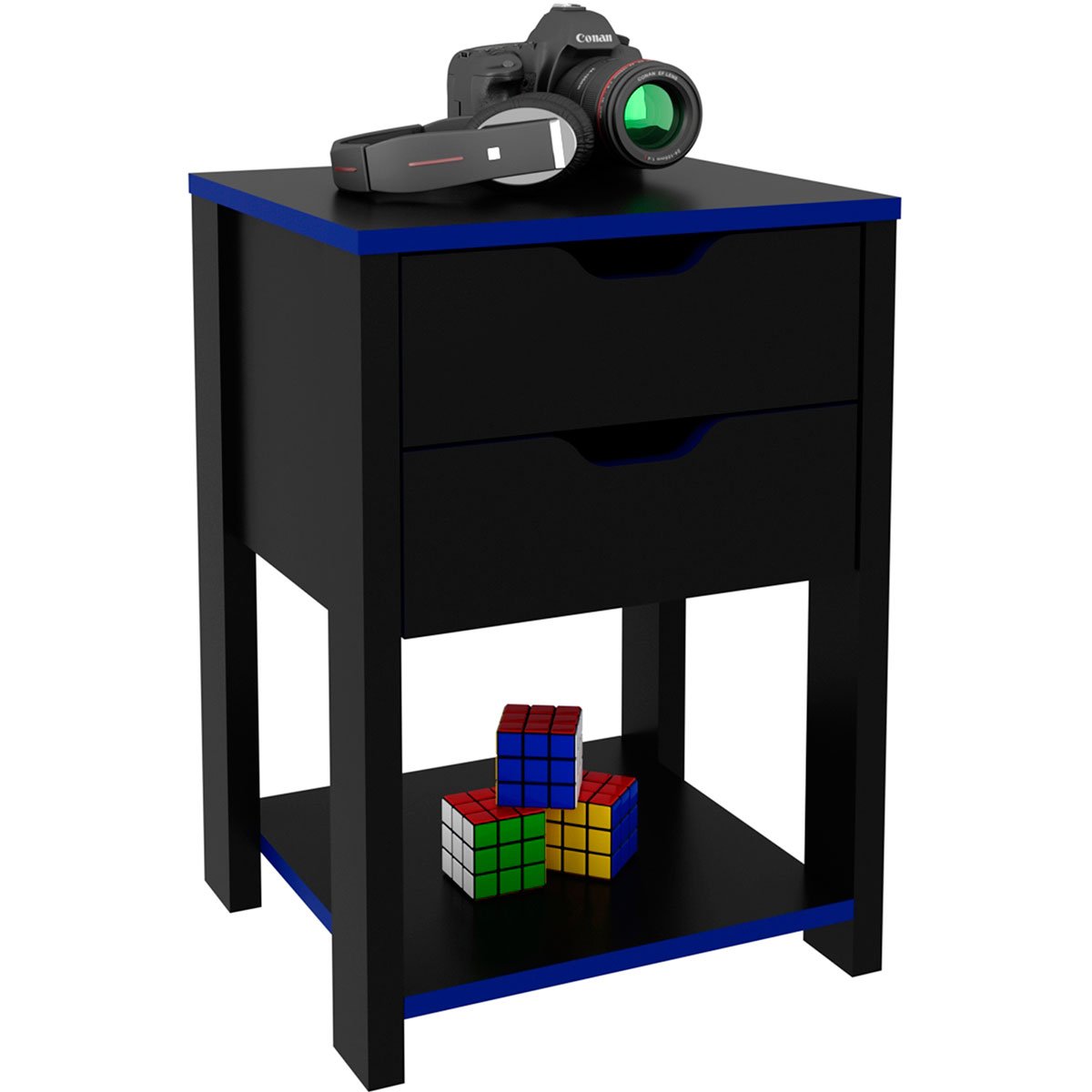 Gaveteiro Gamer para Escritório 2 Gavetas 1 Prateleira Preto/Azul