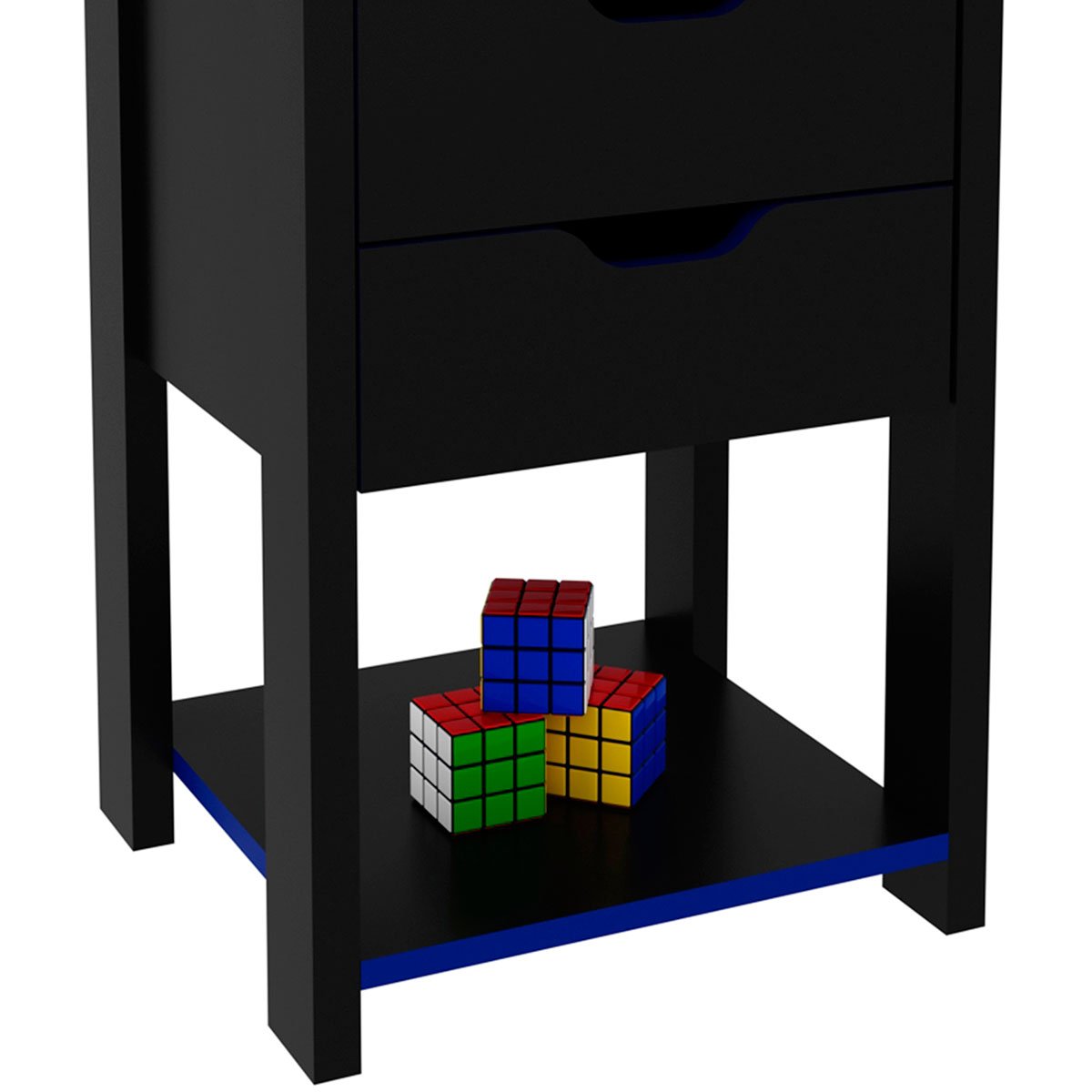 Gaveteiro Gamer para Escritório 2 Gavetas 1 Prateleira Preto/Azul